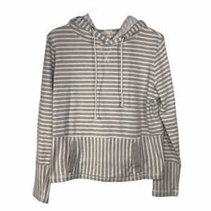 JCrew Grey Striped Pullover Hoodie Sz L EUC Beach